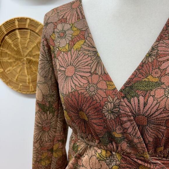 $178 Beach Riot Flower Floral Long Sleeve Stretch Lotus Wrap Mini Dress Small - Picture 7 of 8